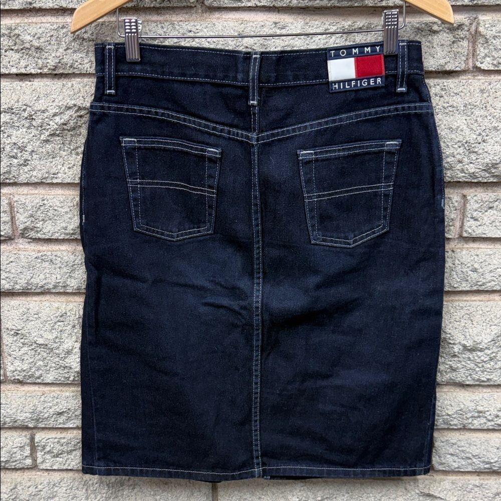 Tommy Hilfiger Navy Denim Pencil Skirt with Flag Detail - Picture 5 of 7